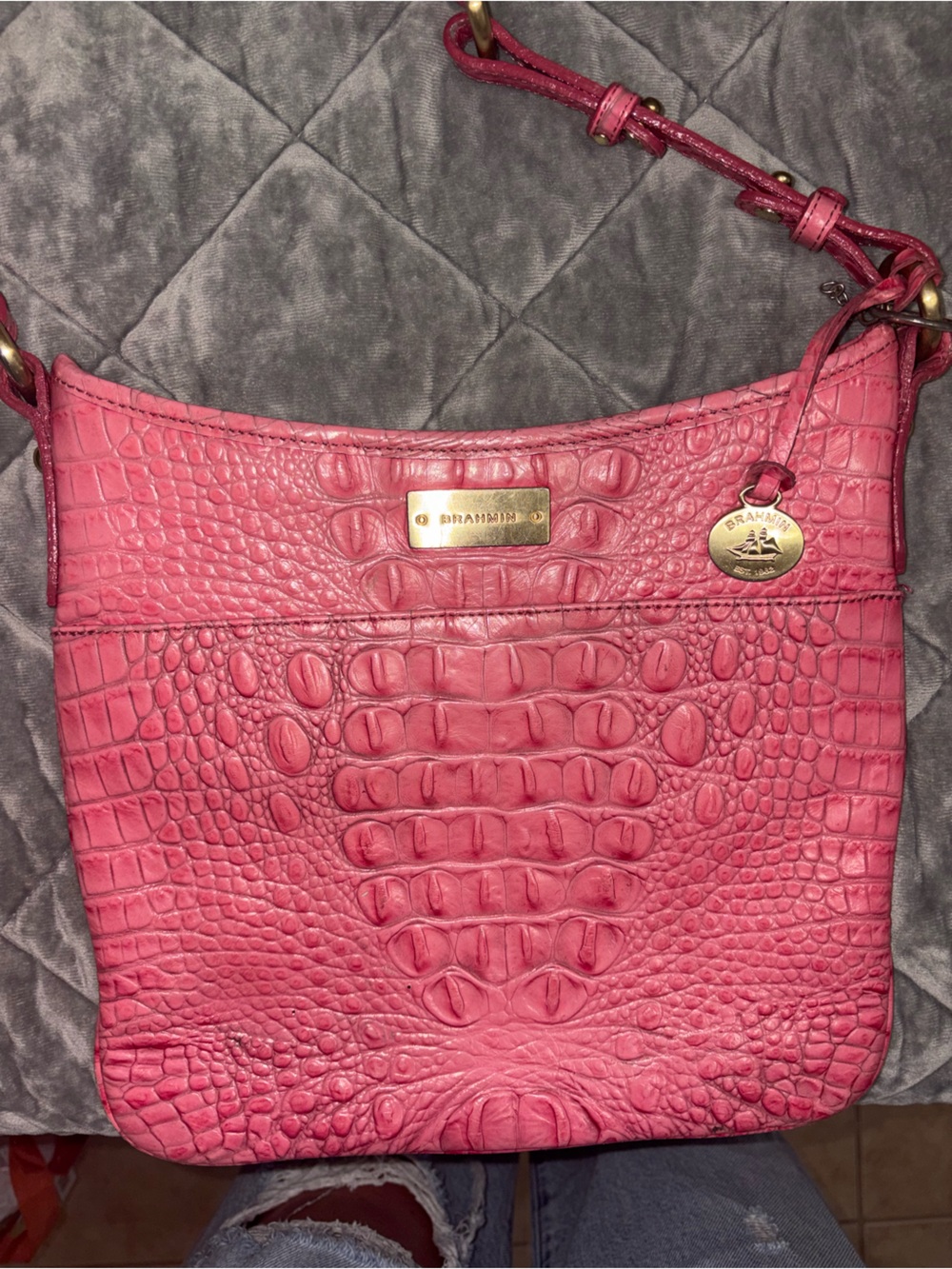 Brahmin Hot Pink Embossed Croc Crossbody Bag